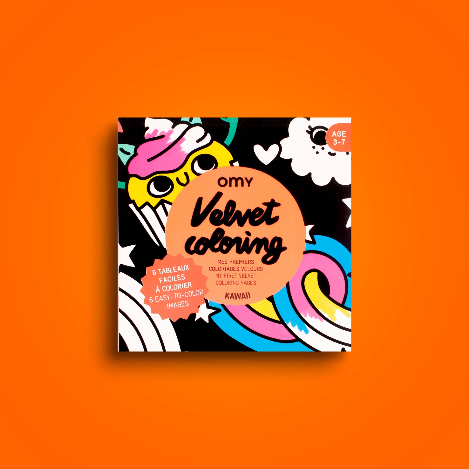 OMY Kawaii velvet coloring sheets with cupcakes and rainbows