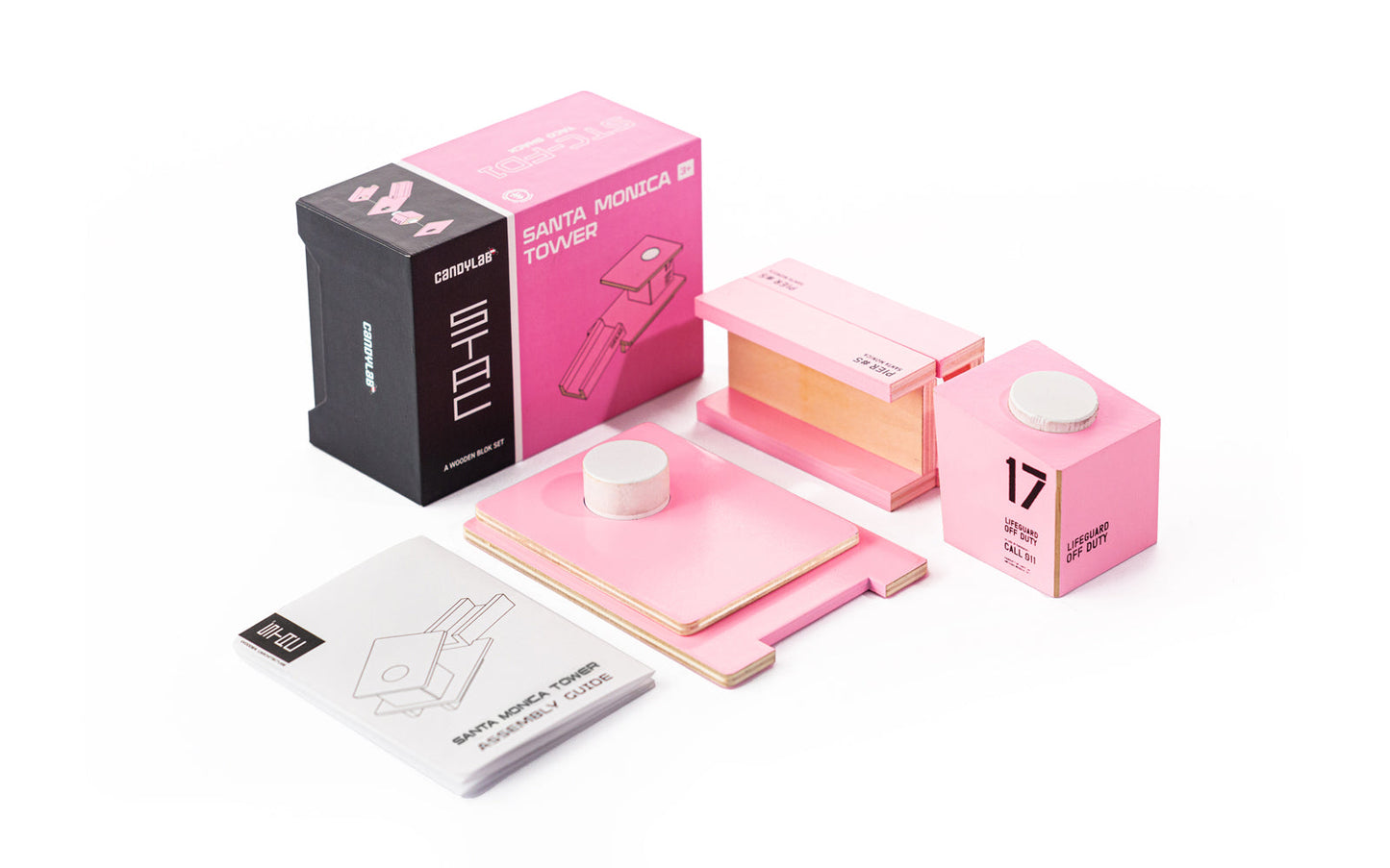 Candylab Toys Pink Santa Monica beach tower pieces on a white background