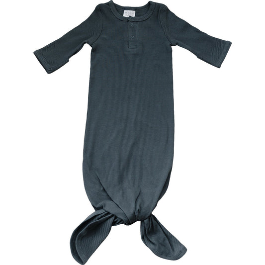 Dark gray baby swaddle with long sleeves on a white background
