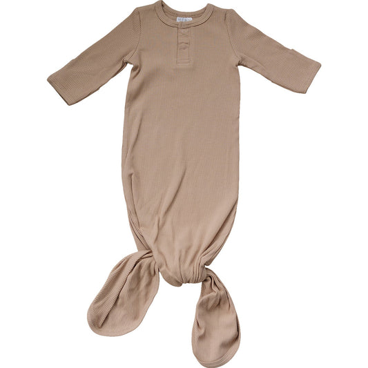 Brown ribbed baby sleep bag on a white background