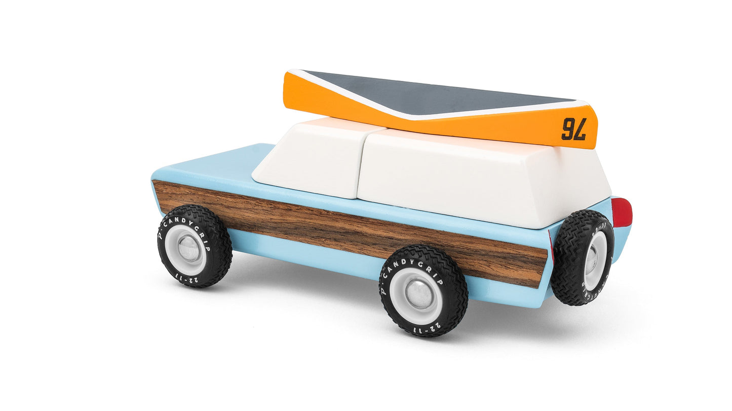 Toy vehicle with a retro design on a white background