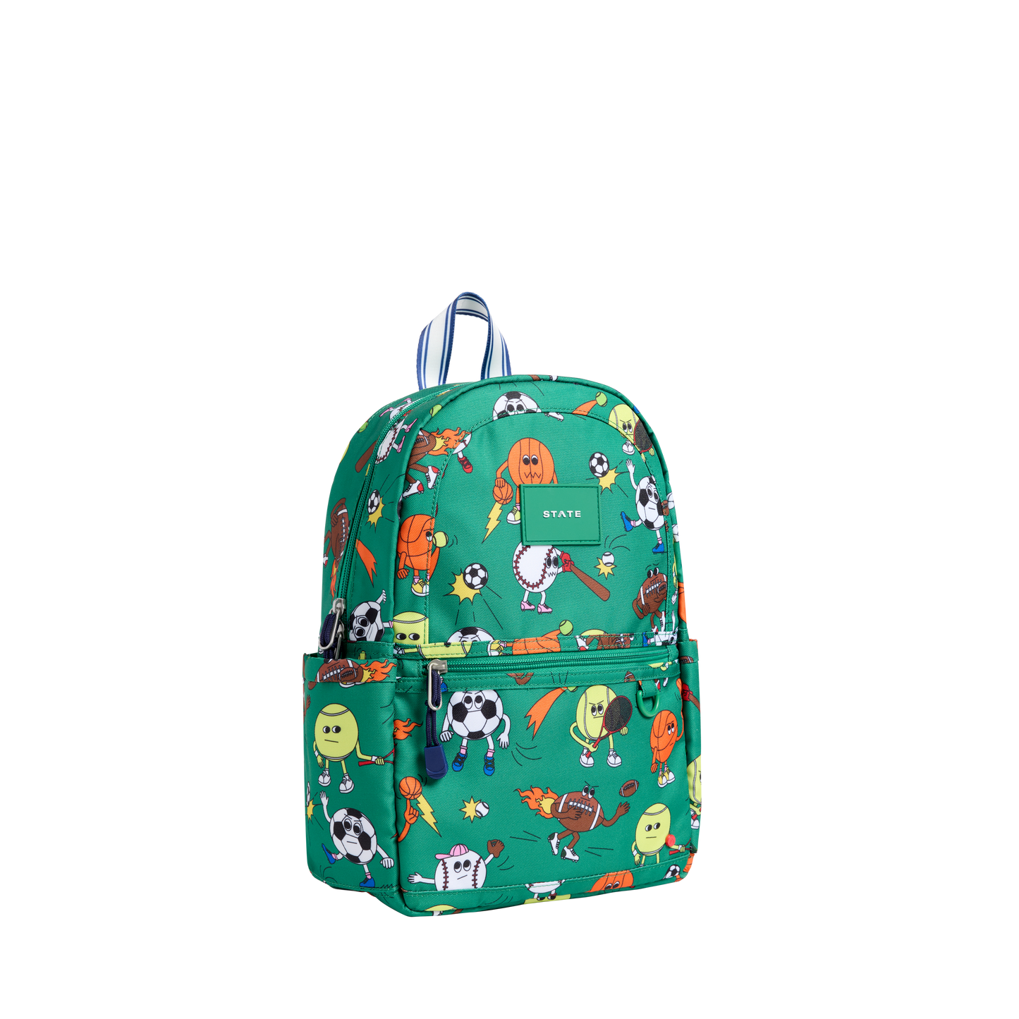 Green backpack with animal pattern on a white background