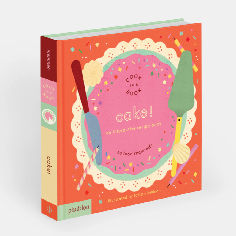 Book titled 'Cook in a Book Cake!' with colorful cover design on a white background