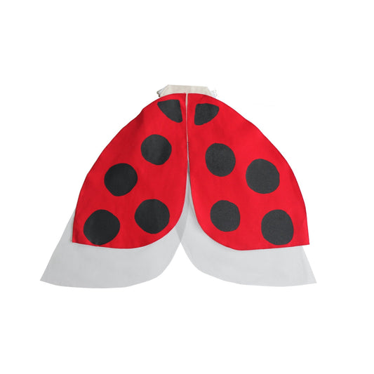 Red and black polka dot cape on a white background