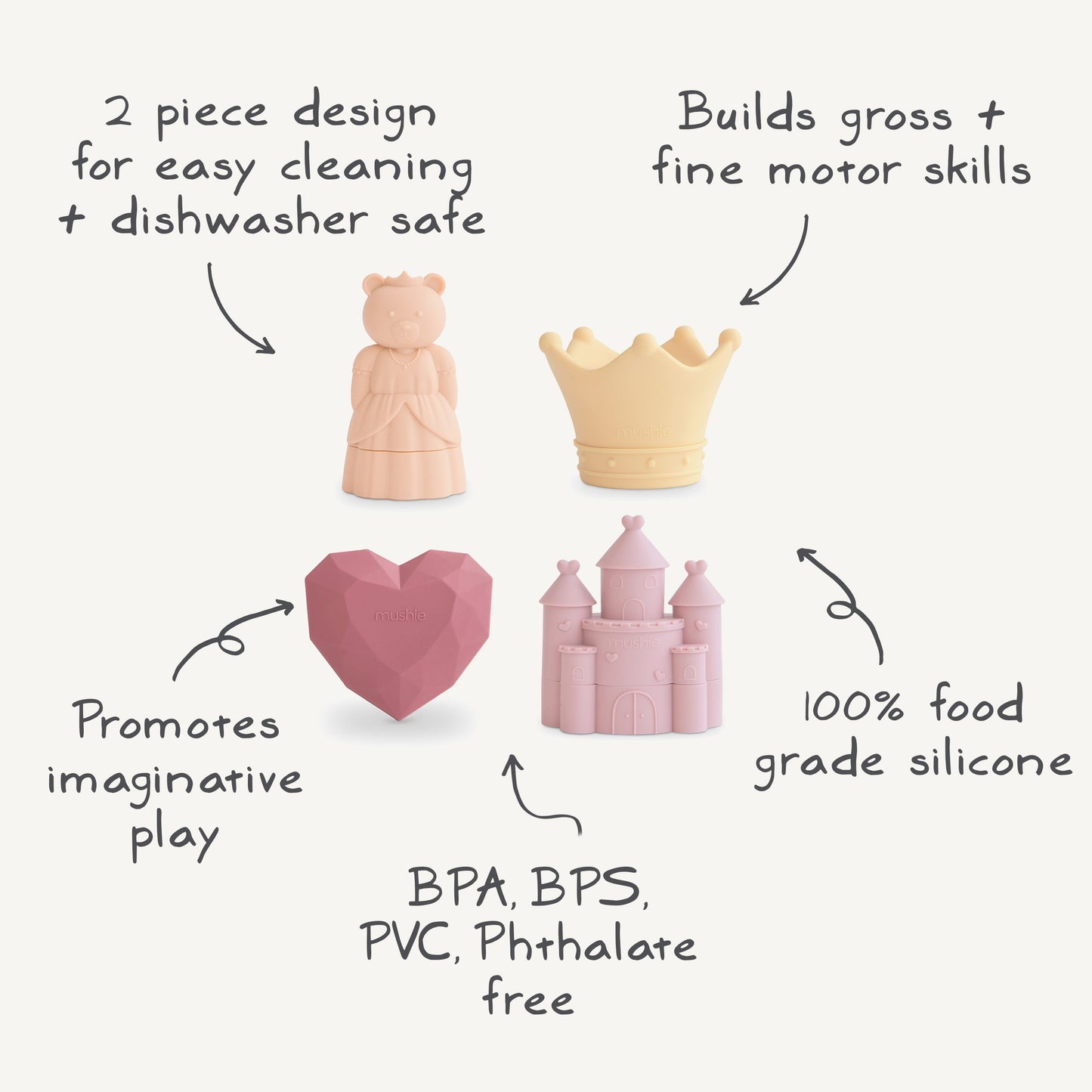 Mushie Princess Mold-Free Bath Play Set β Silicone