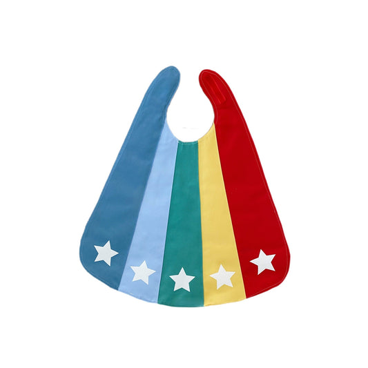 Set of colorful superhero capes with star designs on a white background