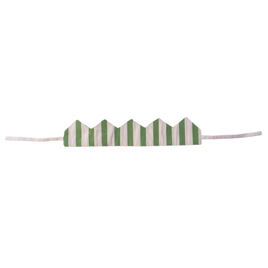 Green and white striped headband on a white background