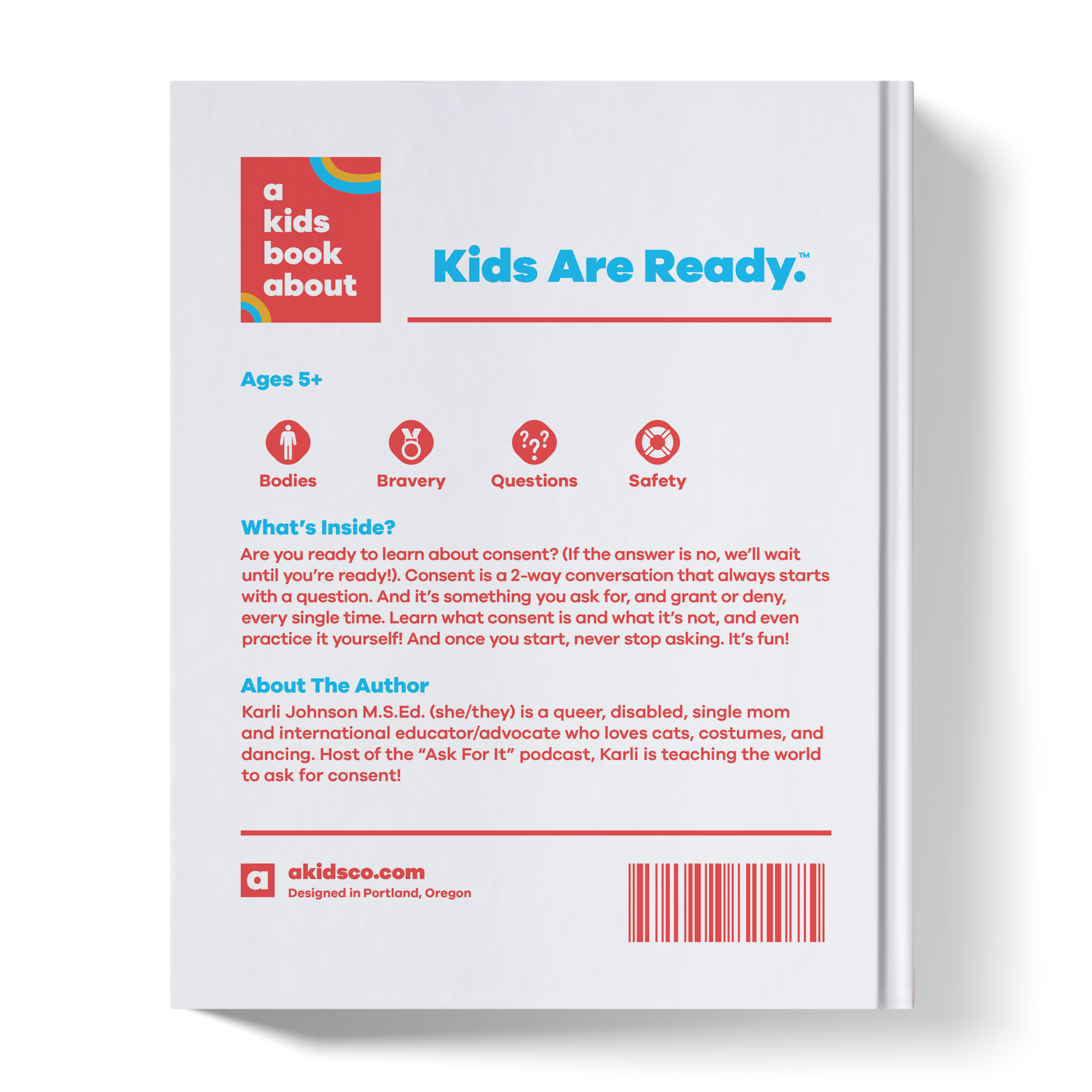 Back cover of a book titled 'A Kids Book About Kids Are Ready' with text and branding elements.