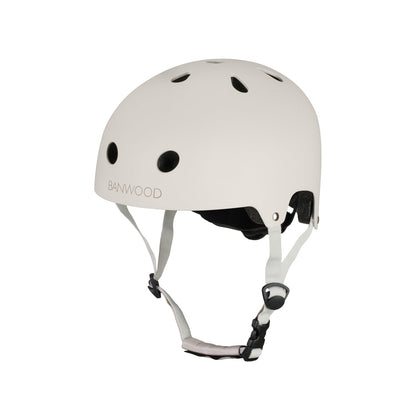 White helmet with black accents on a white background