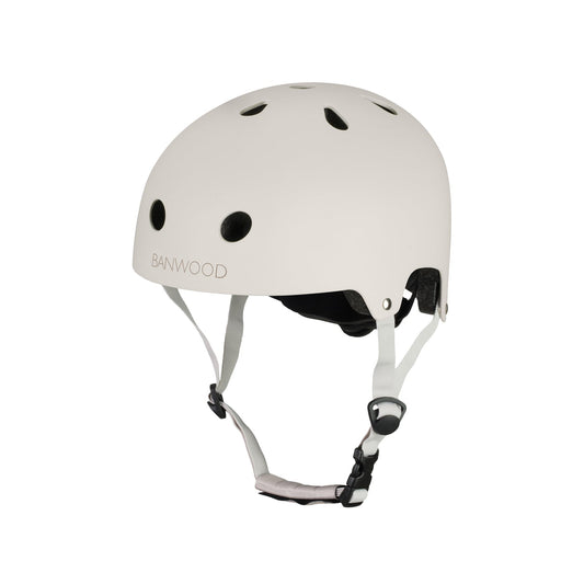 White helmet with black accents on a white background