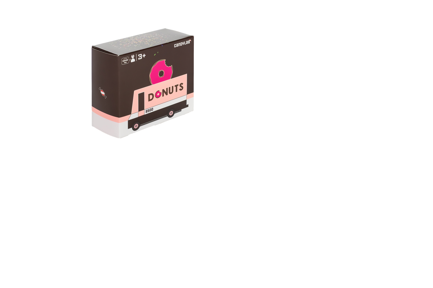 Model of a donut truck with 'Donuts' branding on a white background