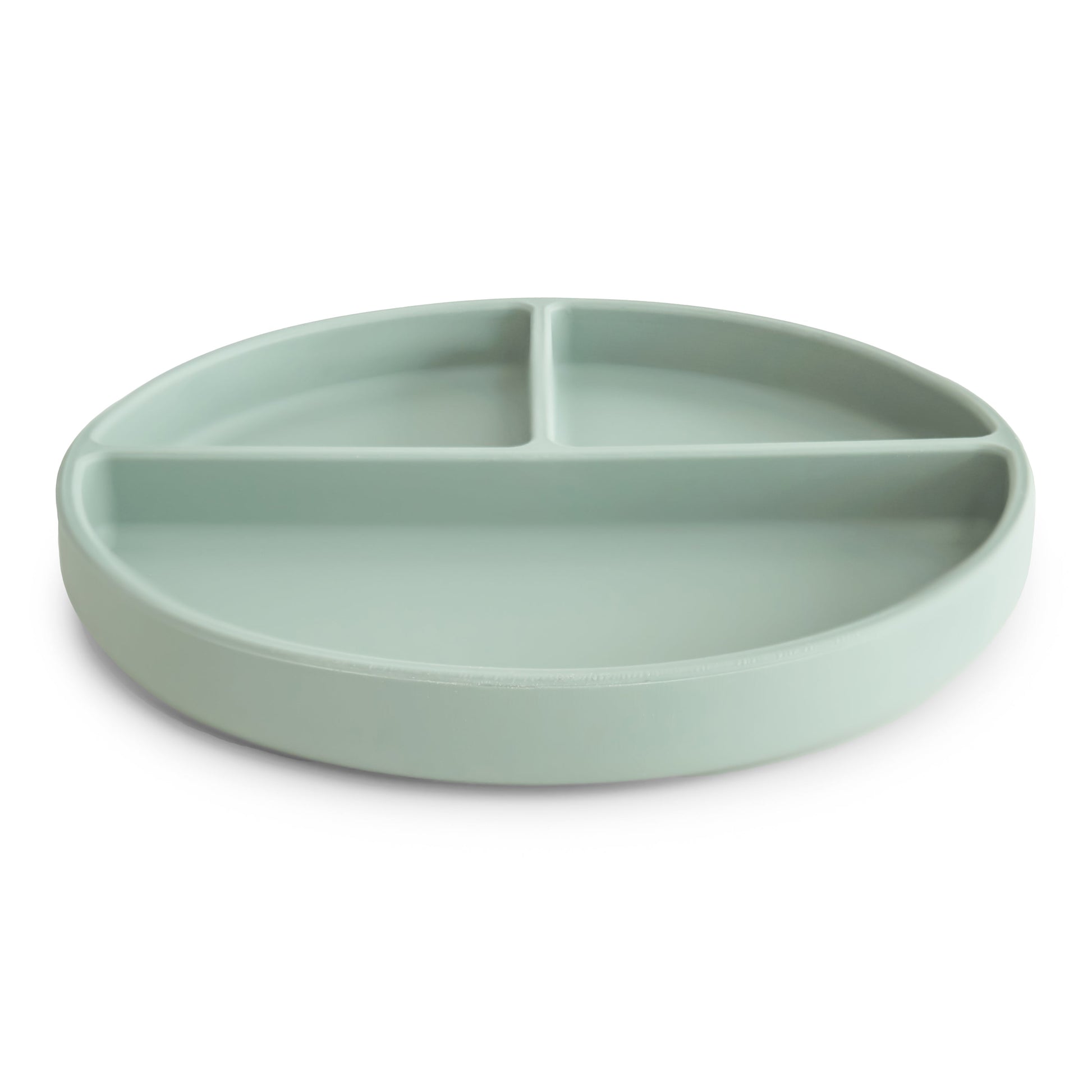 Light green divided plate on a white background