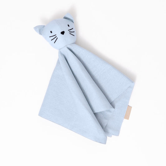Blue cat-shaped hooded towel on a white background