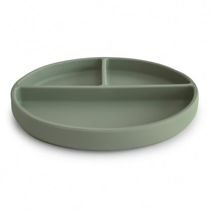 Green divided plate on a white background