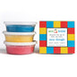Stack of colorful eco-dough containers with a colorful box labeled 'eco-kids' on a white background.