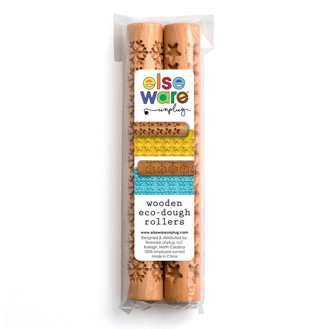 Two wooden eco-dough rollers in packaging with 'else ware' branding on a white background.