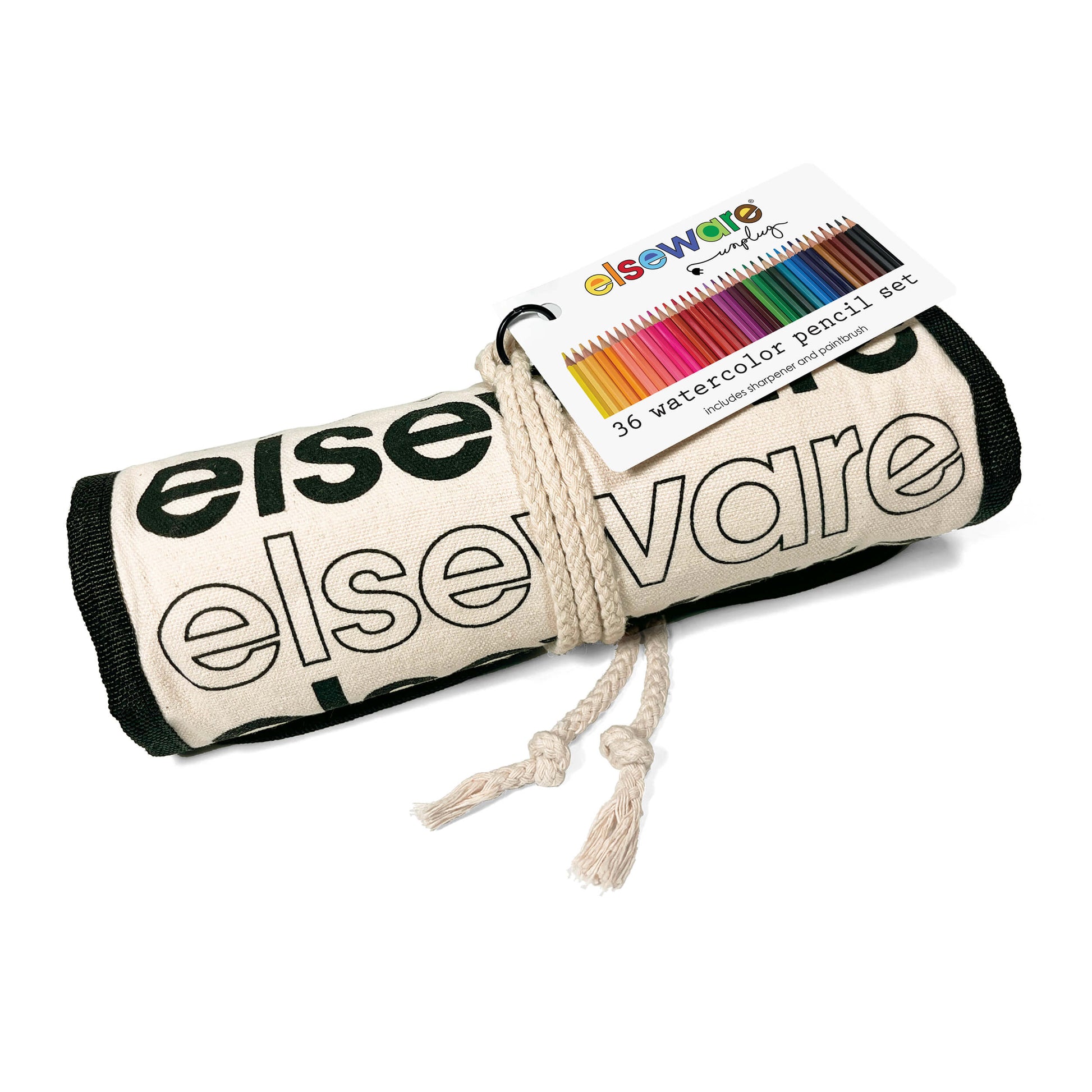 Roll of paper with 'elsevare' branding and a colorful pencil set on top.