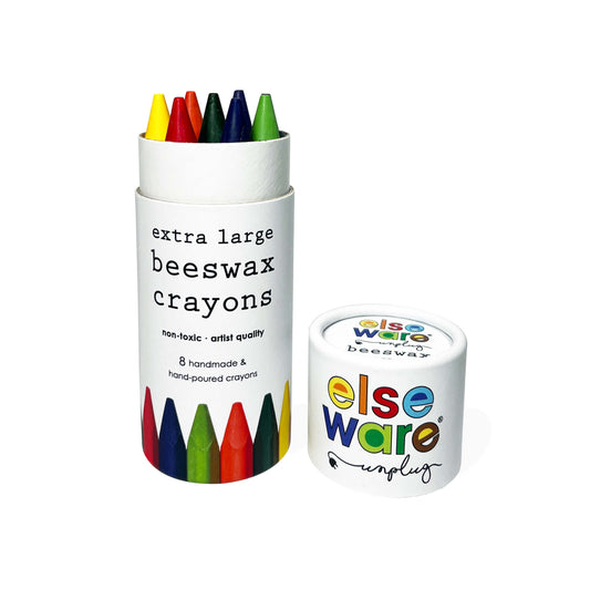 Set of extra large beeswax crayons in a white container with 'else Ware' branding.