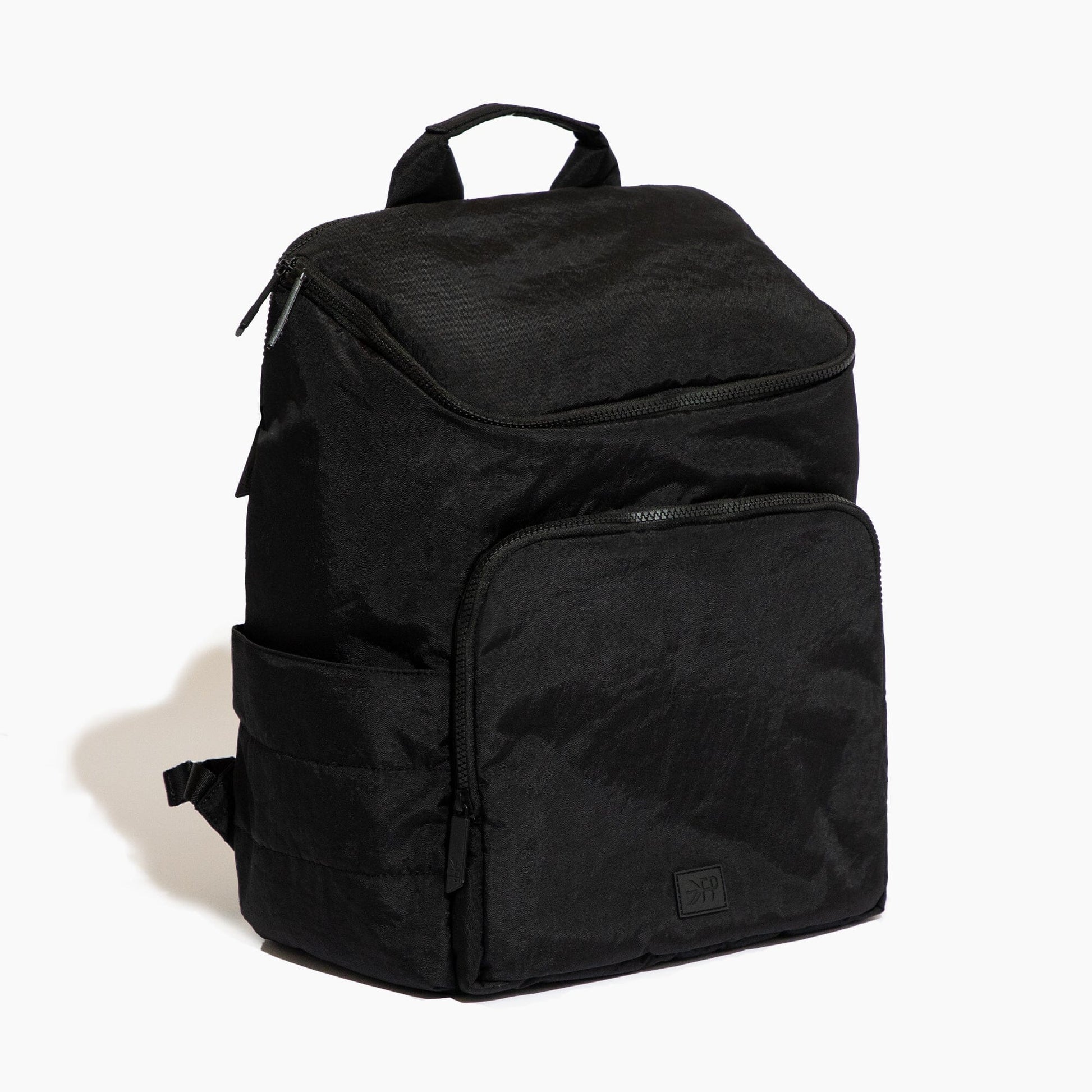 Black backpack on a white background