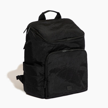 Black backpack on a white background
