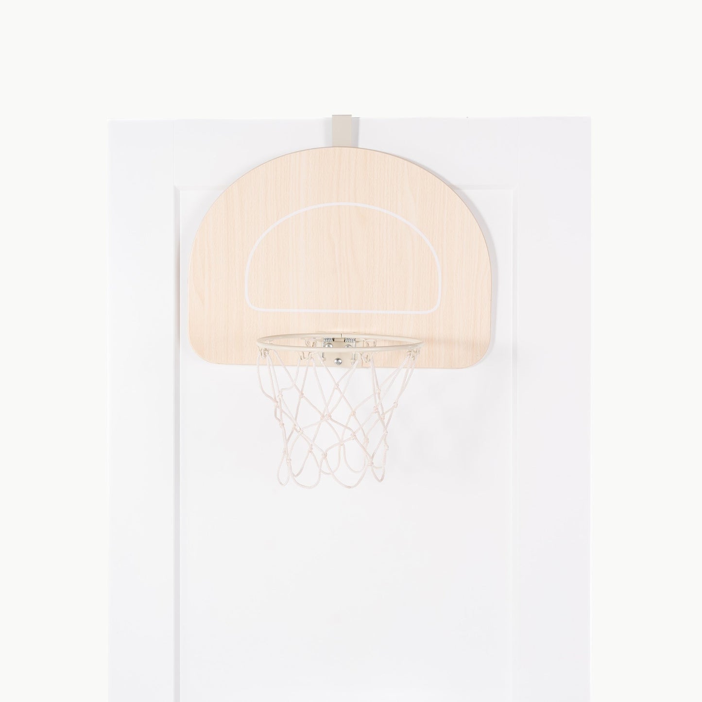 Beige basketball backboard with hoop on a white background