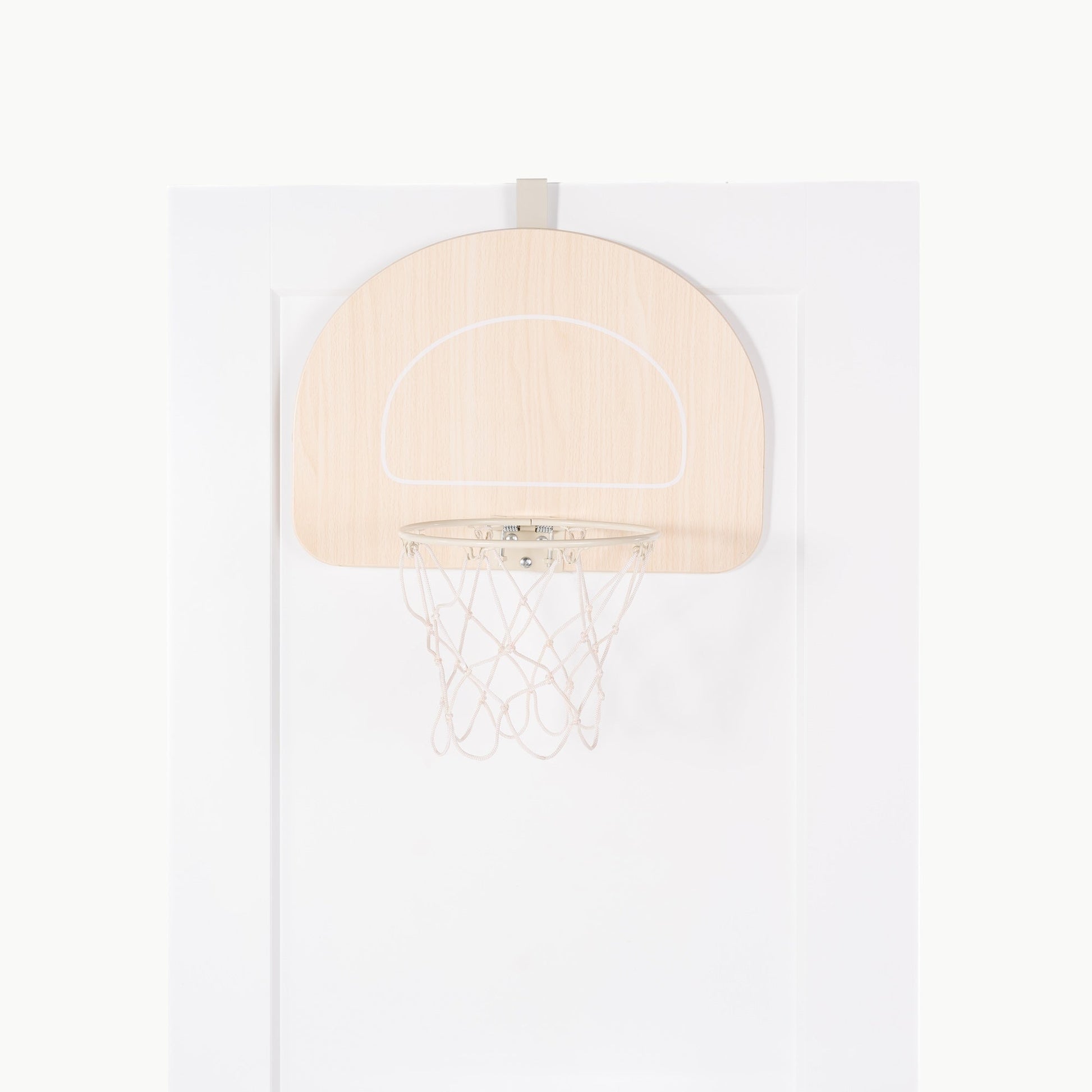 Beige basketball backboard with hoop on a white background