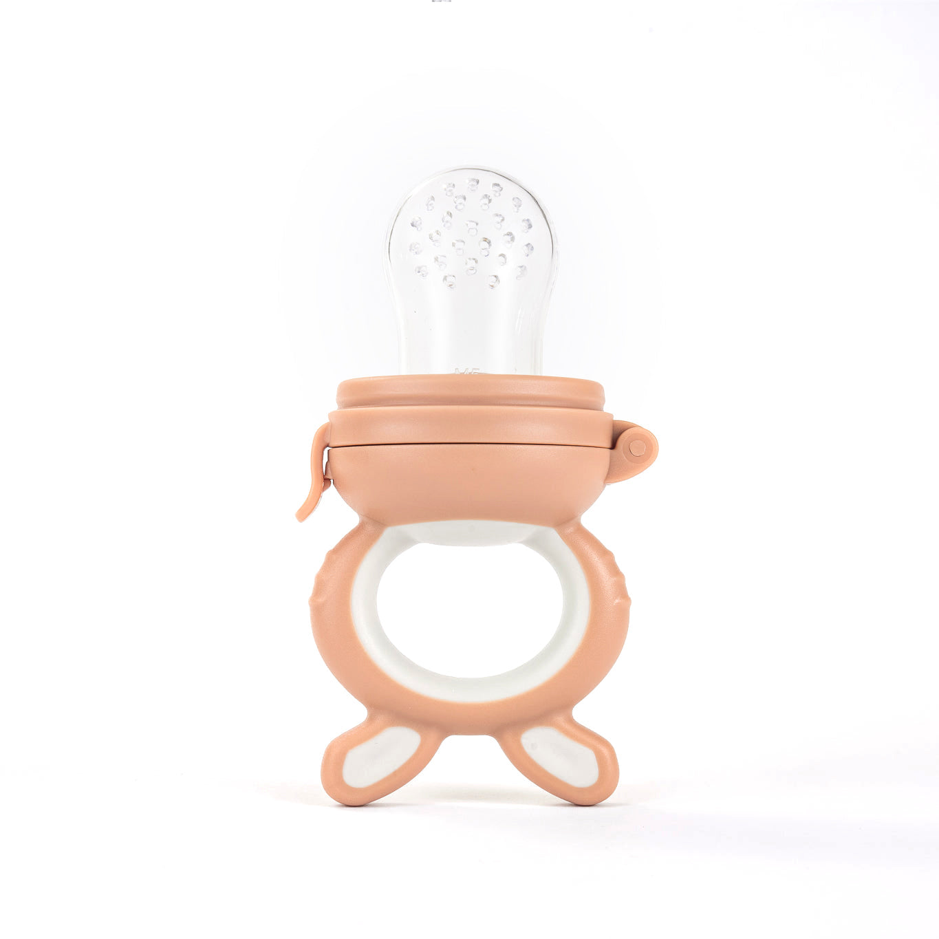 Baby pacifier with a clear silicone ball on a white background