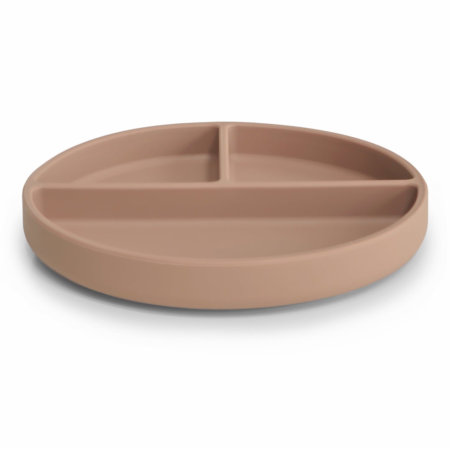 Brown divided plate on a white background