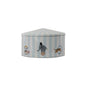 Striped children's ottoman with animal illustrations on a white background