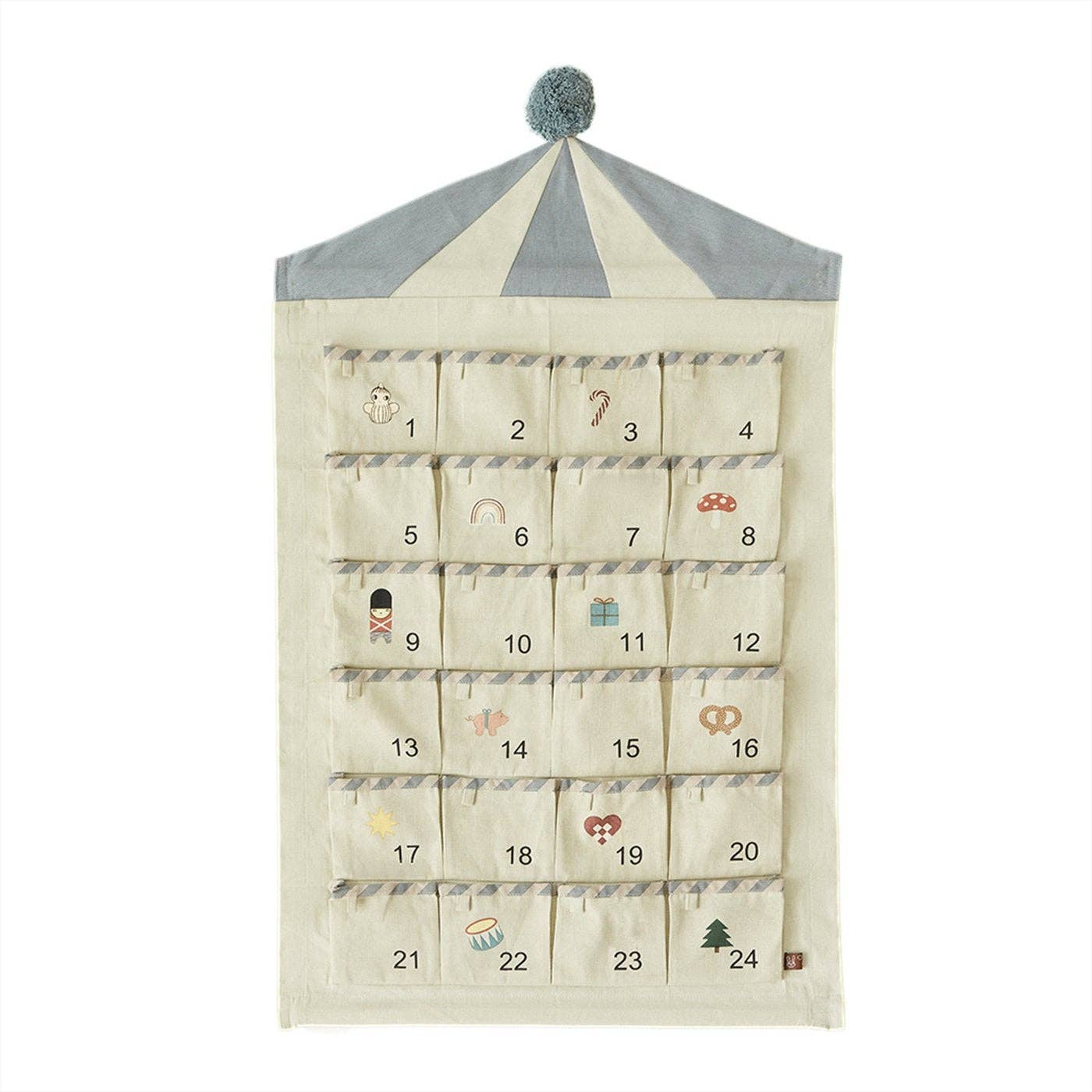 Advent calendar with cartoon designs on a white background