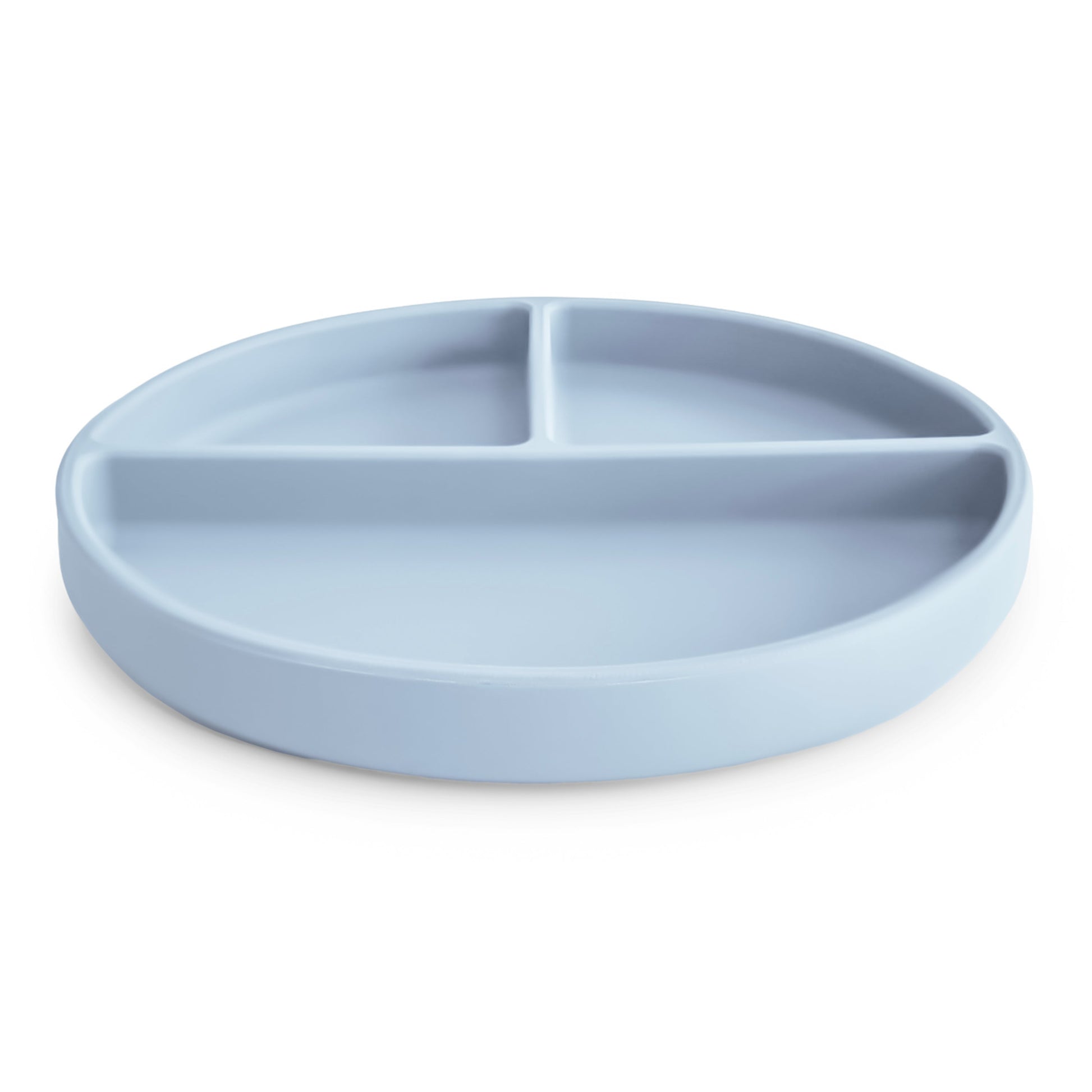 Light blue divided plate on a white background