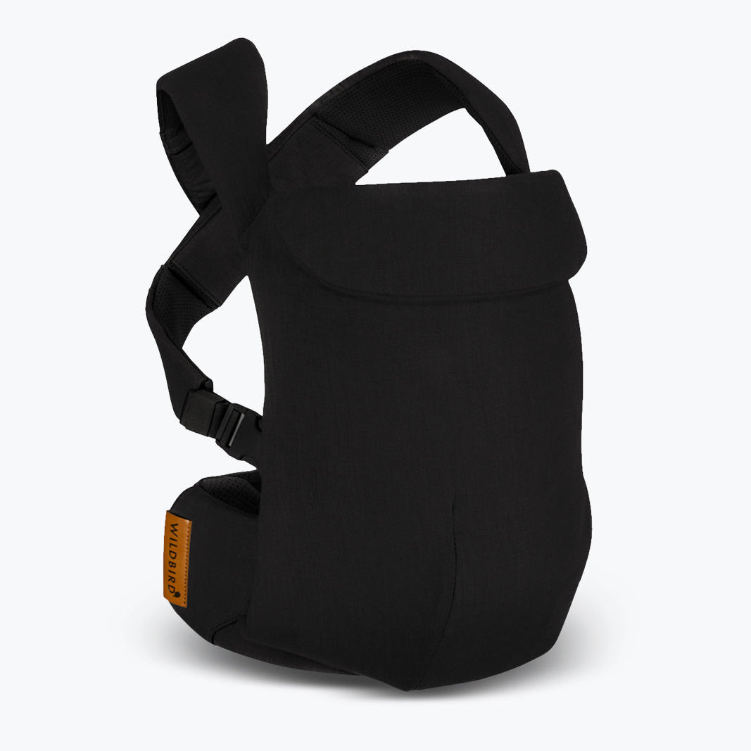 Black baby carrier on a white background
