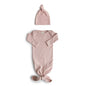 Mushie Ribbed Knotted Baby Gown + Beanie Set – Organic Cotton