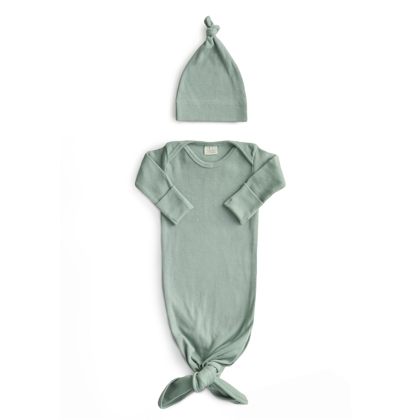Mushie Ribbed Knotted Baby Gown + Beanie Set – Organic Cotton