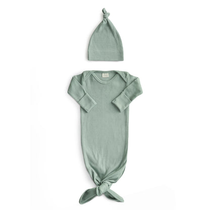 Mushie Ribbed Knotted Baby Gown + Beanie Set – Organic Cotton