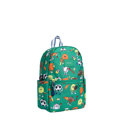 Green backpack with animal pattern on a white background