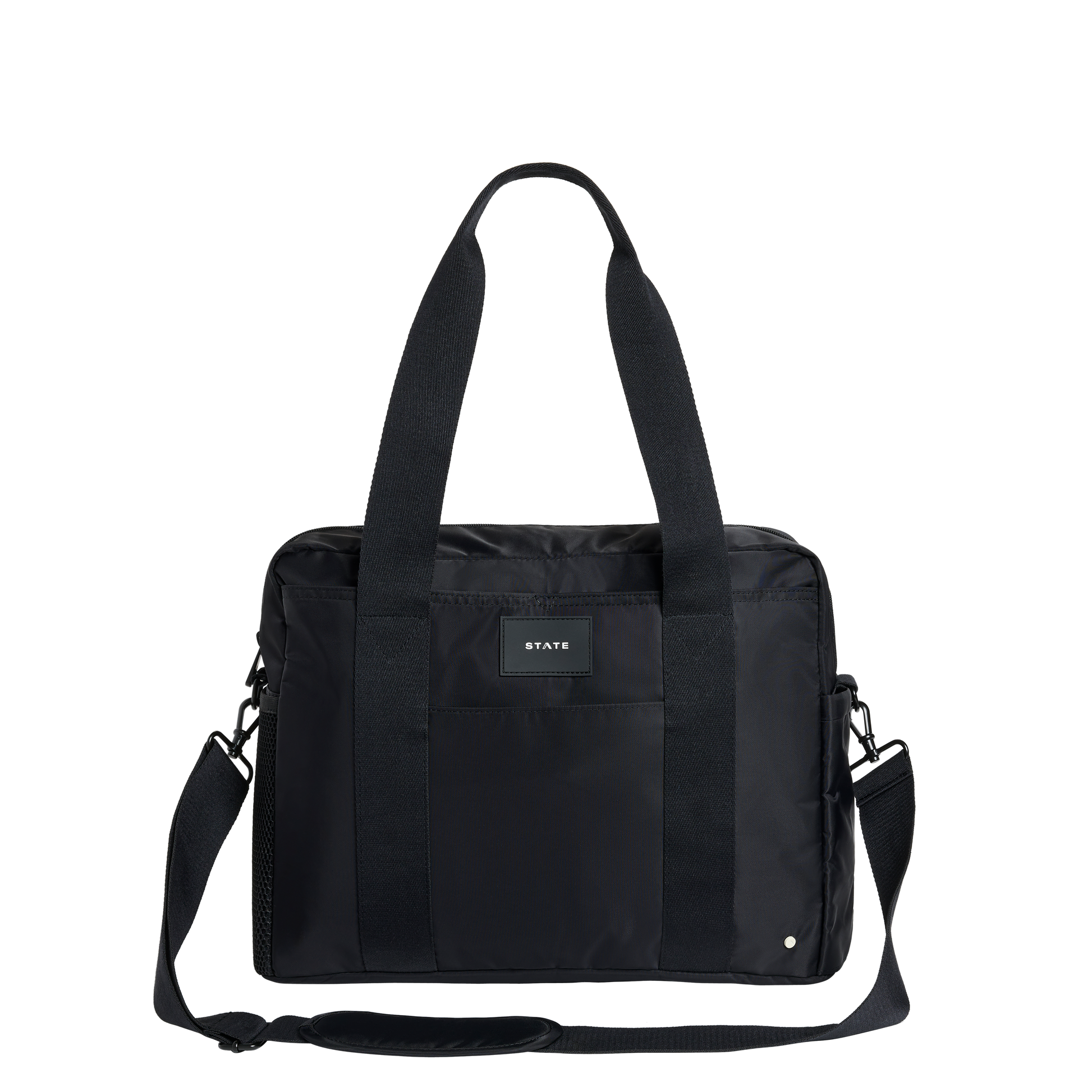 Black diaberbag with a visible brand label on a white background