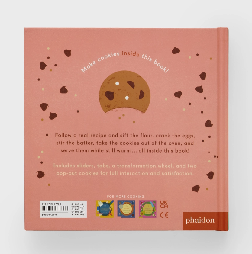 Book cover with a cookie illustration and text on a pink background