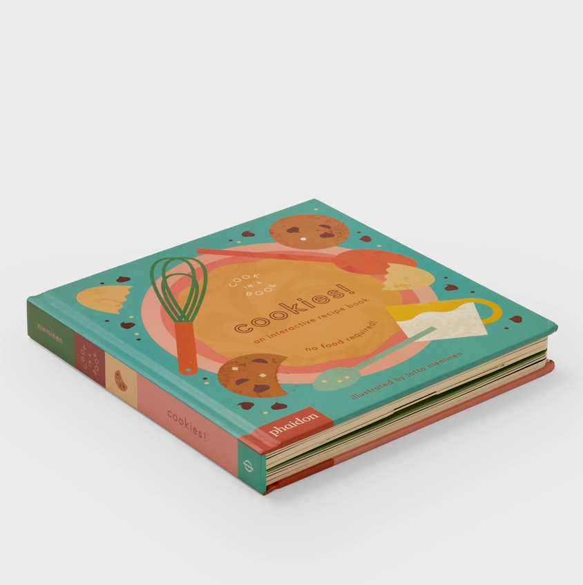 Children's book titled 'Cookies!' with colorful illustrations on a white background