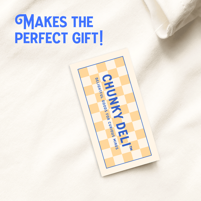 Chunky Deli packaging on a white background with text 'Makes the perfect gift!'.
