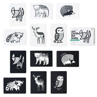 Set of black and white animal illustration cards on a white background