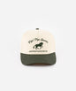Trucker hat with horse logo and text on a white background
