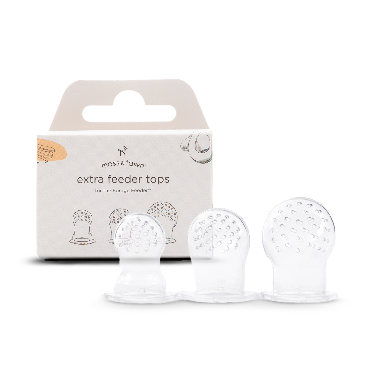 Packaging of extra feeder tops with 'mass & tawn' branding on a white background