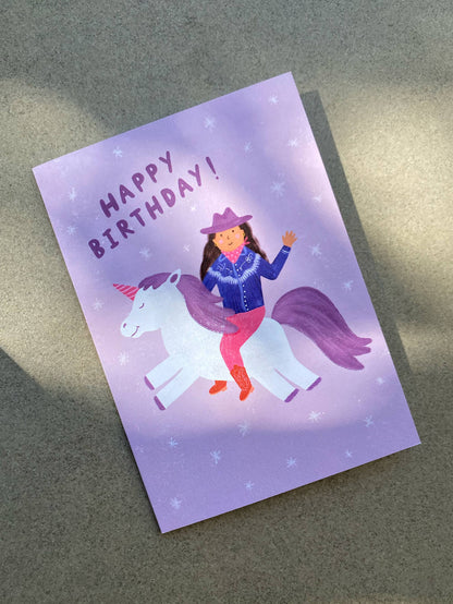 Birthday Card - Cowgirl Unicorn