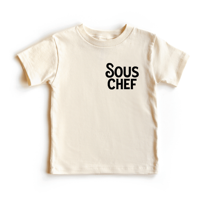 Beige t-shirt with 'Sous Chef' text on a white background