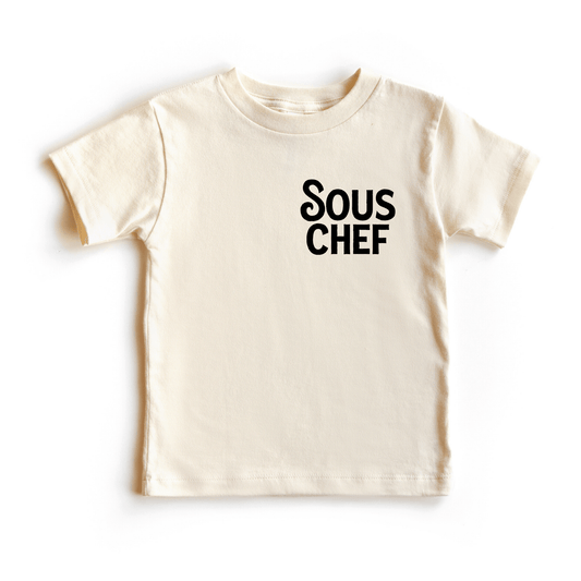 Beige t-shirt with 'Sous Chef' text on a white background