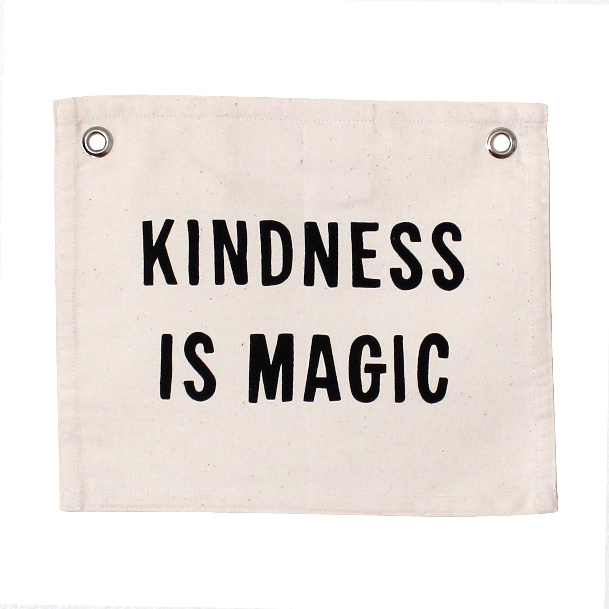 Canvas banner with 'Kindness is Magic' text on a white background