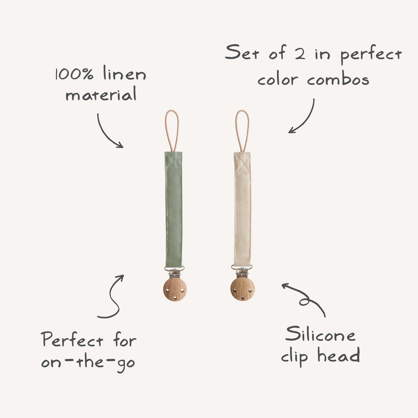 Mushie Linen Pacifier Clip 2-Pack – Water Resistant