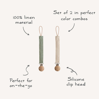 Mushie Linen Pacifier Clip 2-Pack – Water Resistant
