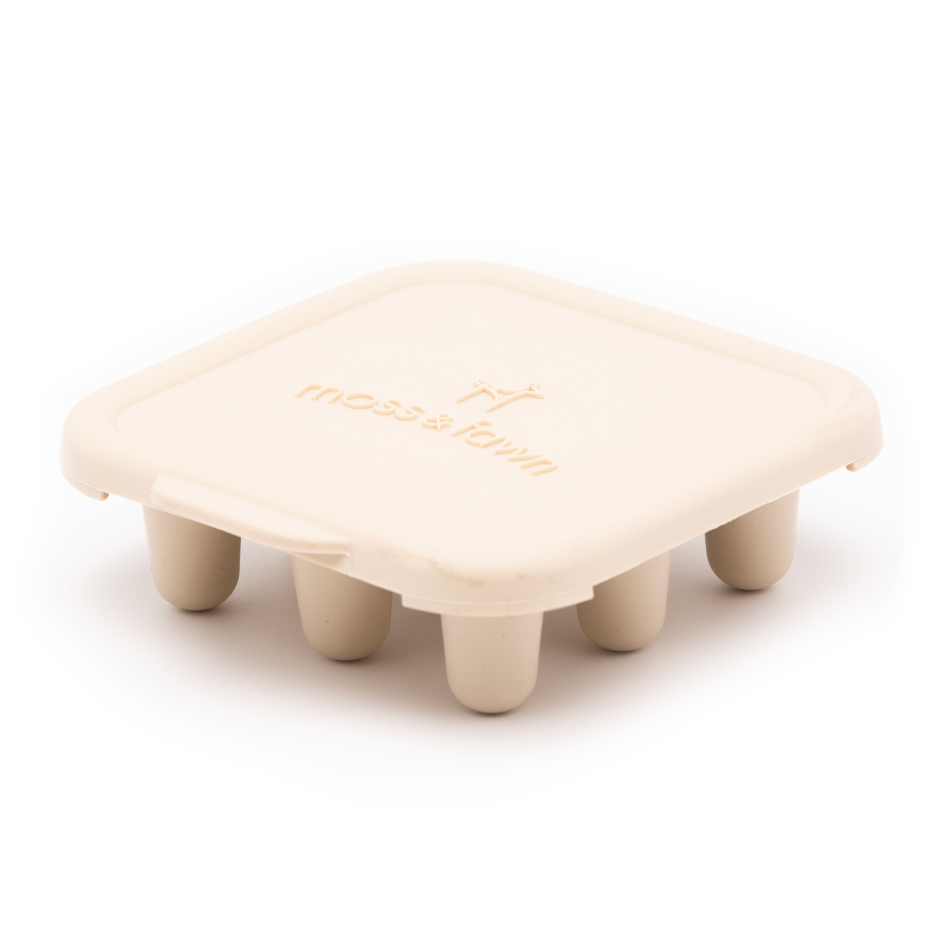 Beige ice cube tray with 'mesa' branding on a white background